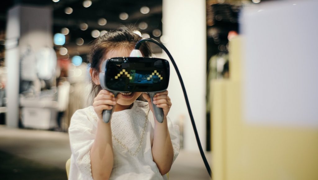 kid holding a virtual headset